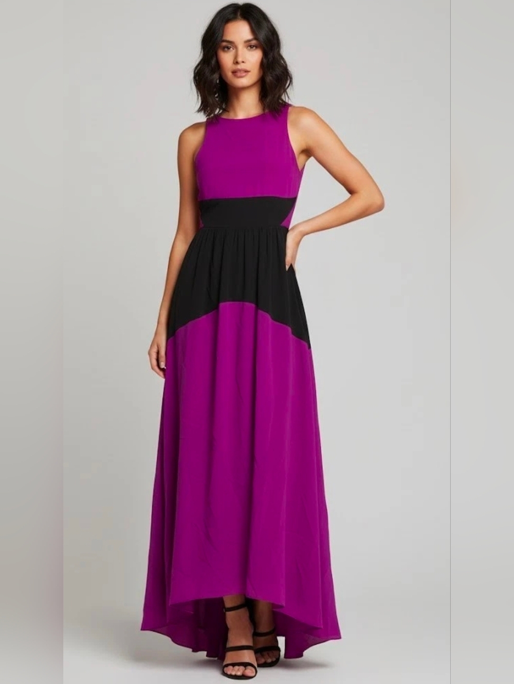 NWT tibi Matte Silk Contrast Colorblock in Purple Open Back Maxi Dress 6 $675